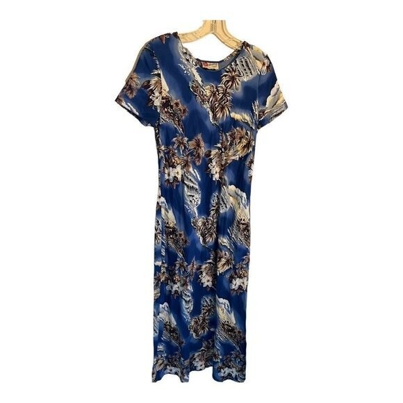 Hilo‎ Hattie Blue Hawaii Blue Small maxi dress Gown Party Boho Vacation Beach - Picture 2 of 10